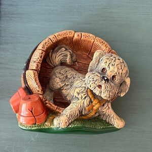 Vintage Puppy Dog Chalkware Home Wrecker Barrel 1970